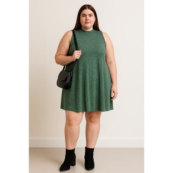 Minimalist Green Sleeveless Swing Dress Almost Famous Women’s 1X Plus Size - Picture 1 of 7
